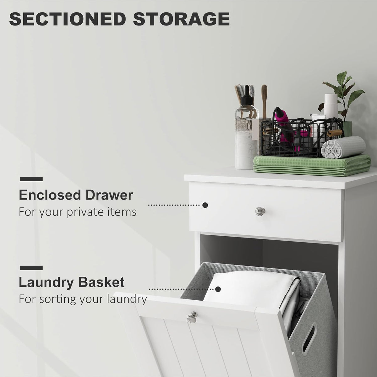 HOMCOM Laundry Hamper with Removable Basket, Tilt Out Hamper with Drawer and Beadboard Door