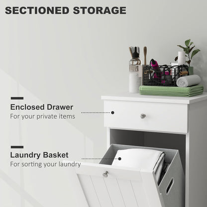 HOMCOM Laundry Hamper with Removable Basket, Tilt Out Hamper with Drawer and Beadboard Door