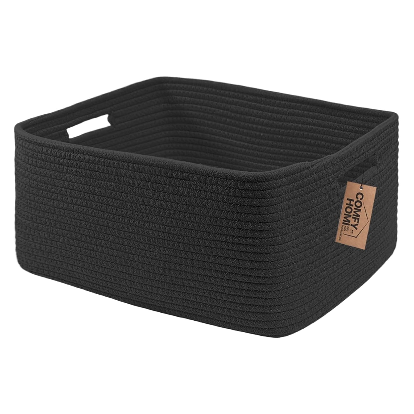 COMFY-HOMI Cotton Rope Woven Basket with Handles for Shelves,Toys,Book, Cloth Storage Baskets for