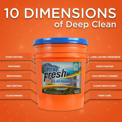 Ultra Fresh 5 Gallon Liquid Laundry Detergent Washing Soap for All Machine Types, 6X Platinum, Up