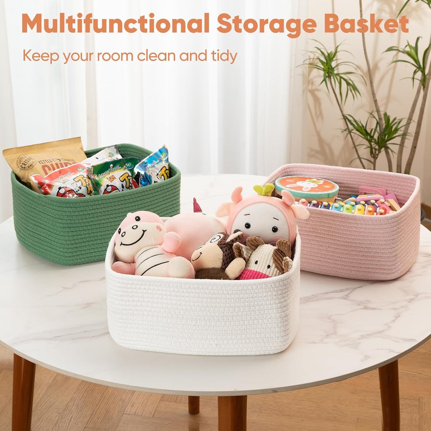 OIAHOMY 4 Pack 14.17*11.02*6.3IN Storage Baskets for Organizing Shelves, Woven Rope Baskets for