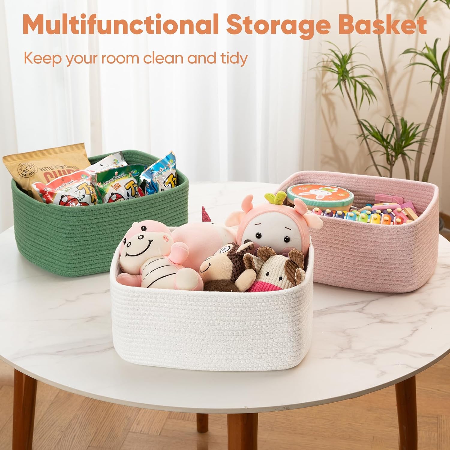 OIAHOMY 4 Pack 14.17*11.02*6.3IN Storage Baskets for Organizing Shelves, Woven Rope Baskets for