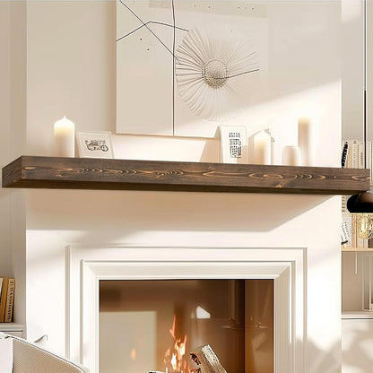 72x8x3 Fireplace Mantel - Handcrafted Hollow Rustic Solid Wood Wall Mounted Floating Shelf with