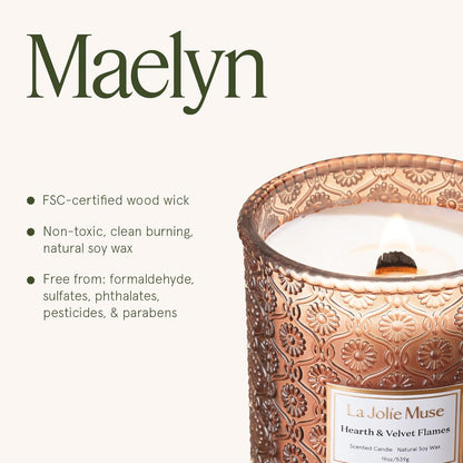 LA JOLIE MUSE Hearth & Velvet Flames Candle - Saffron, Clove, Vanilla | 19 oz Large Wooden Wick