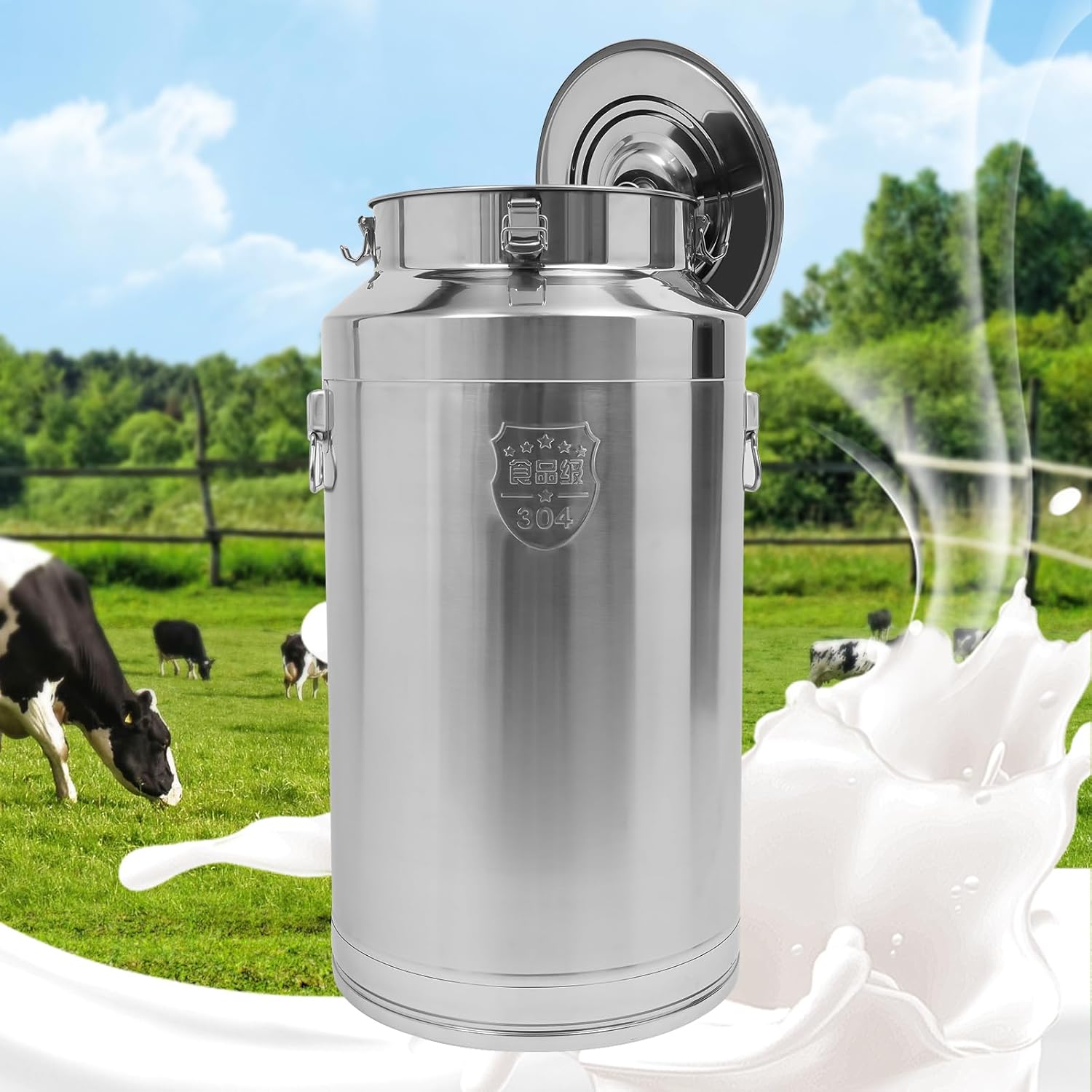 Stainless Steel Milk Can, 304 Stainless Steel Pail 23Gal Milk Can with Sealed Lid, 88L Hanging Lid