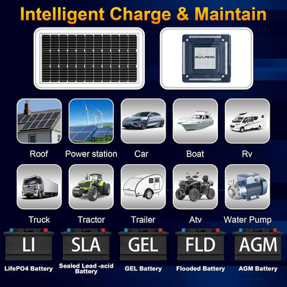 SOLPERK 100W Solar Battery Charger Solar Battery Maintainer + Upgrade 10A MPPT Charge Controller +