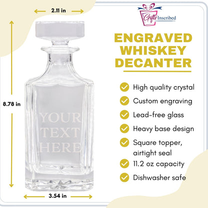 Gifts Inscribed Custom Text Whiskey Decanter & Glasses Set of 2 – Engraved Glass Cups Drinking
