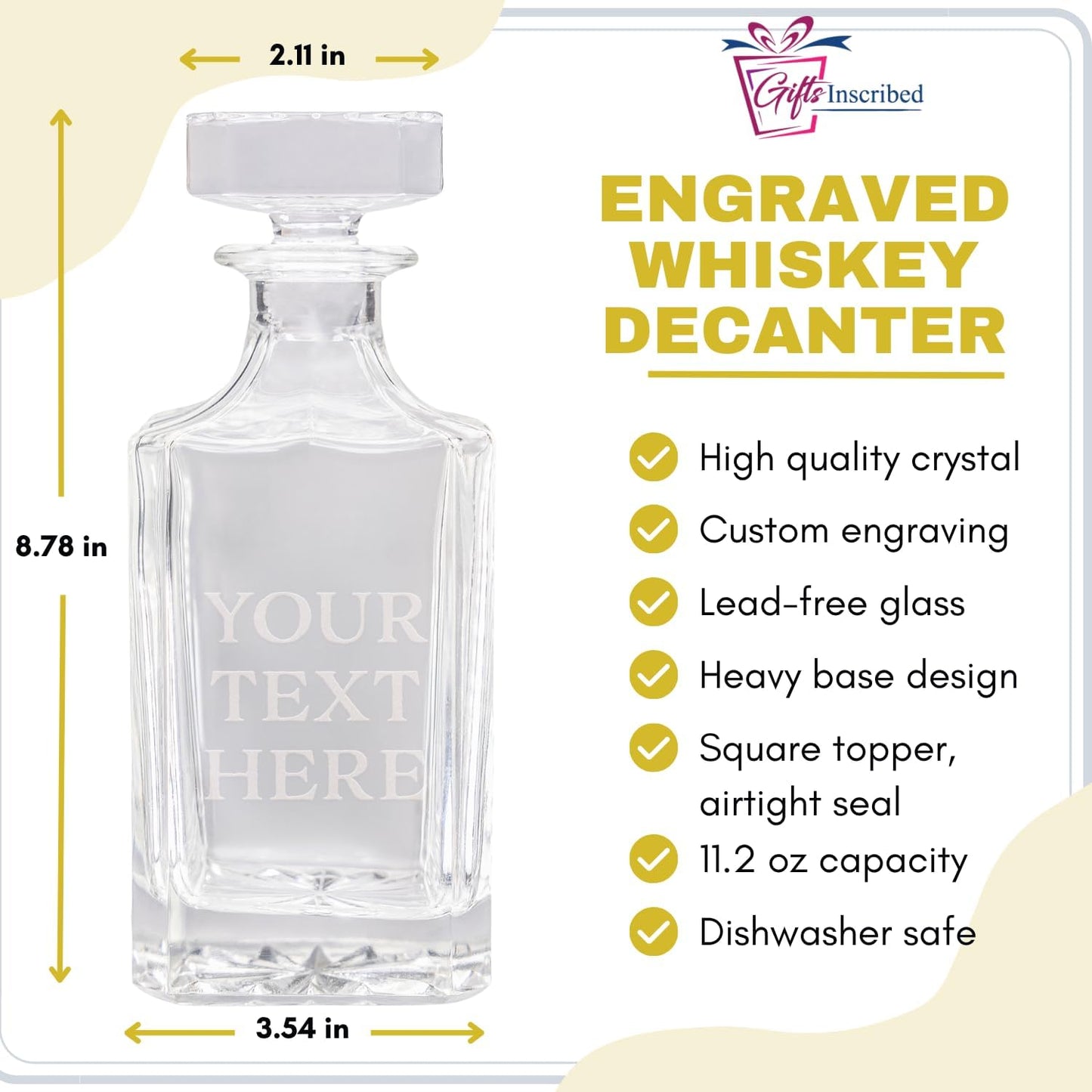 Gifts Inscribed Custom Text Whiskey Decanter Bottle (750 ml) - Personalized Font Glass Liquor