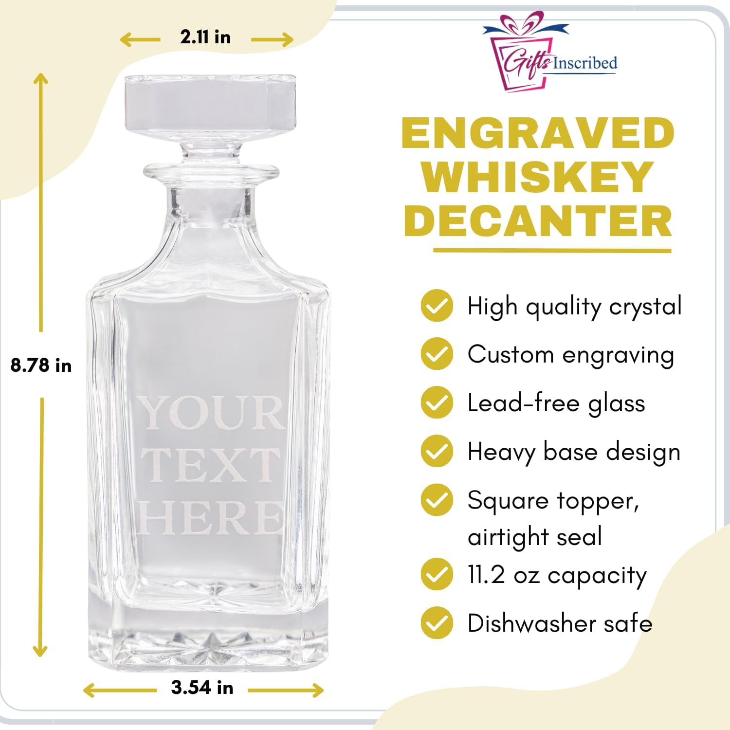Gifts Inscribed Custom Text Whiskey Decanter Bottle (750 ml) - Personalized Font Glass Liquor