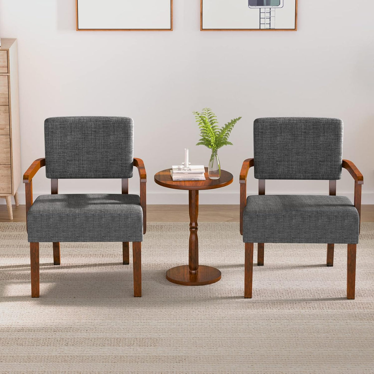 Accent Chair Set of 2 with Table, Living Room Chairs with Soft Seat and Armrests for Living Room