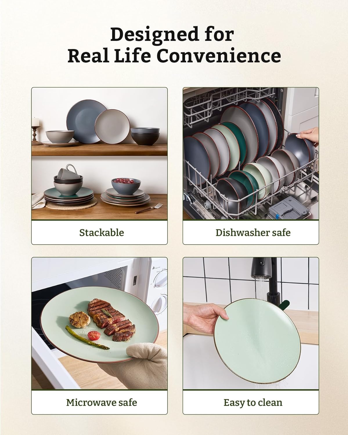 Famiware Venus Plates and Bowls Sets, 18 Pieces Stoneware Dinnerware Sets, Speckled Dishes Set for
