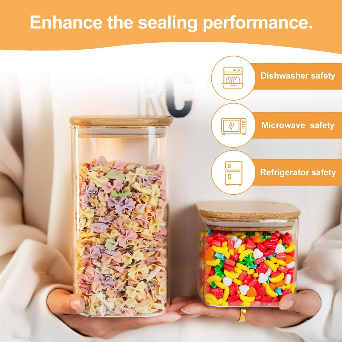 YUNCANG Glass Storage Jars 6 Pack 37oz Clear Glass Food Storage Containers with Airtight Bamboo Lid