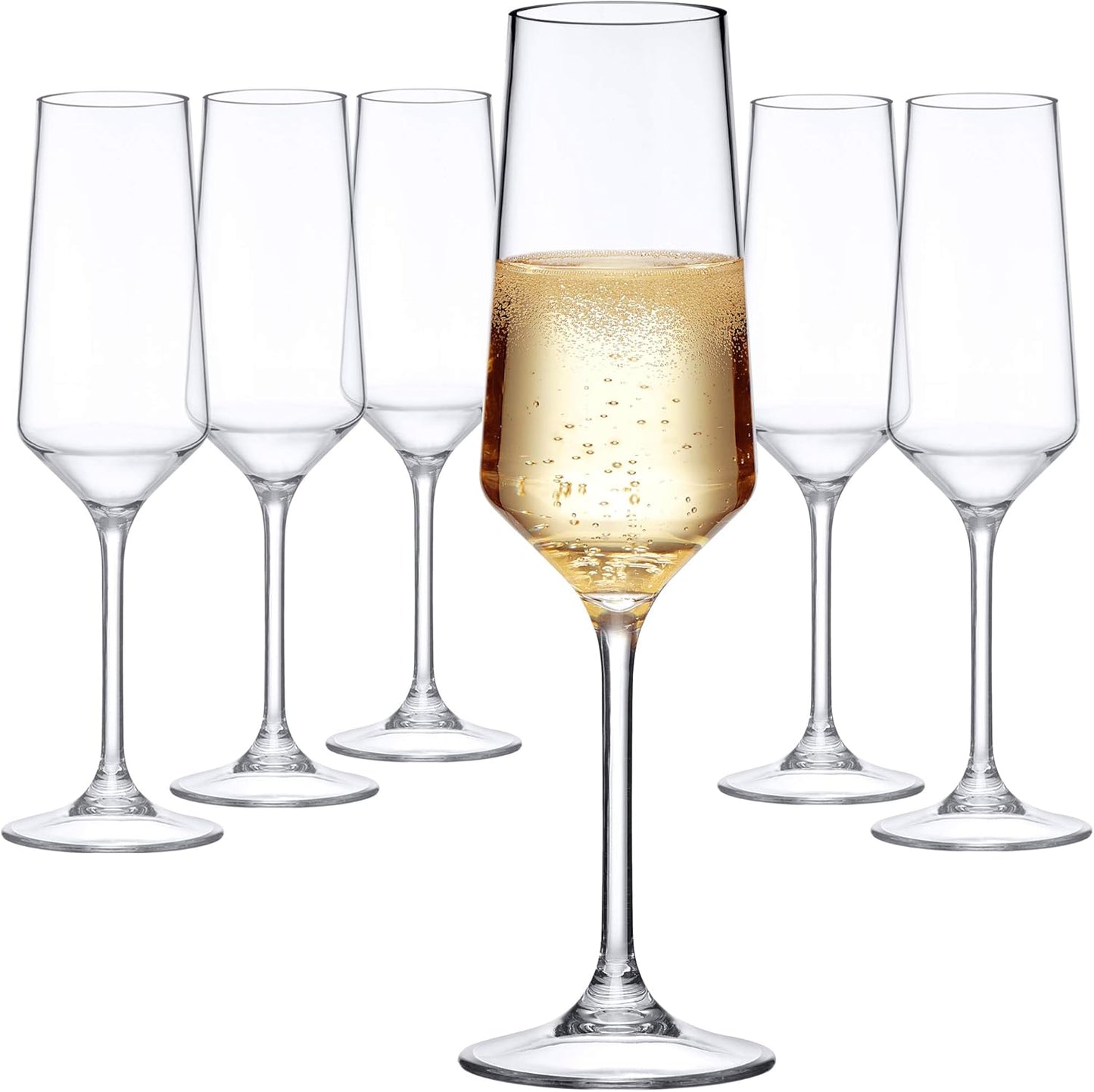 Amazing Abby - Stella - 8-Ounce Unbreakable Tritan Champagne Flutes (Set of 6), Plastic Wine