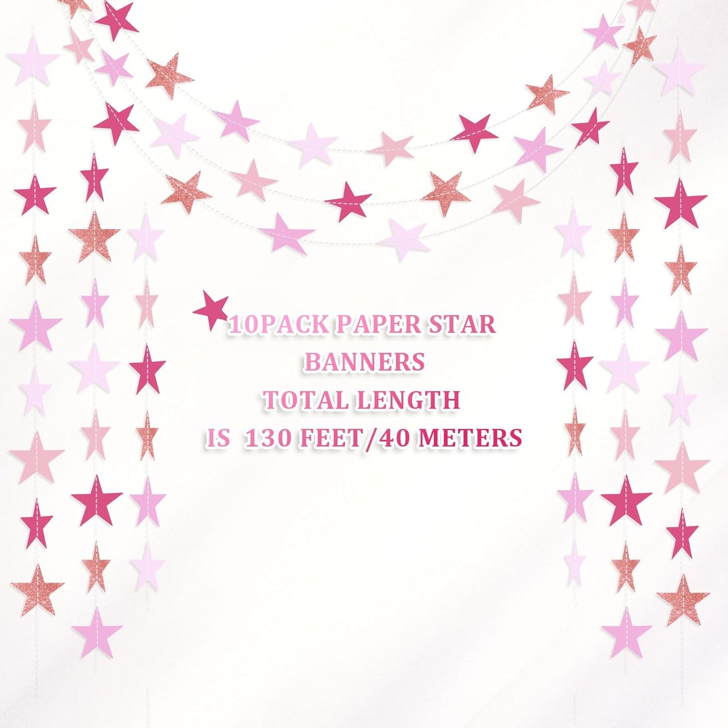 Patelai Glitter Star Garland Banner Decor 130 Feet Star Hanging Bunting Banner Twinkle Backdrop for