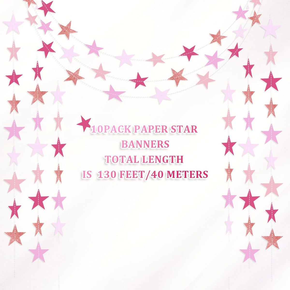 Patelai Glitter Star Garland Banner Decor 130 Feet Star Hanging Bunting Banner Twinkle Backdrop for