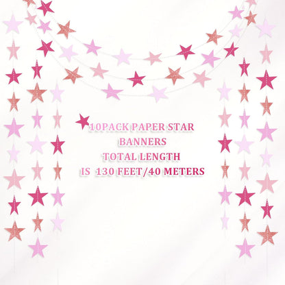 Patelai Glitter Star Garland Banner Decor 130 Feet Star Hanging Bunting Banner Twinkle Backdrop for