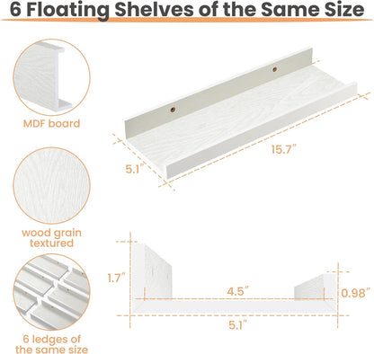 upsimples Floating Shelves for Wall, Wall Shelves for Decor Storage Set of 6, Wall Mounted Wood