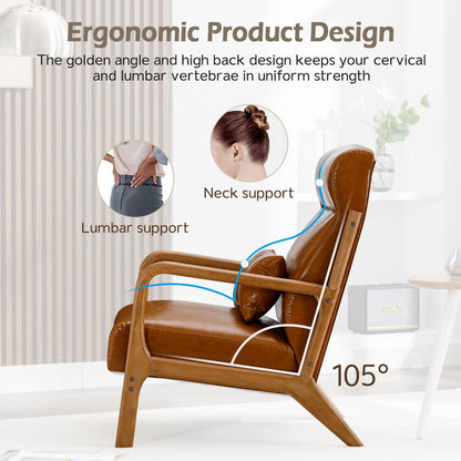 INZOY Mid Century Modern Accent Chair Set of 2, High Back Reading Armchair with Wood Frame, PU