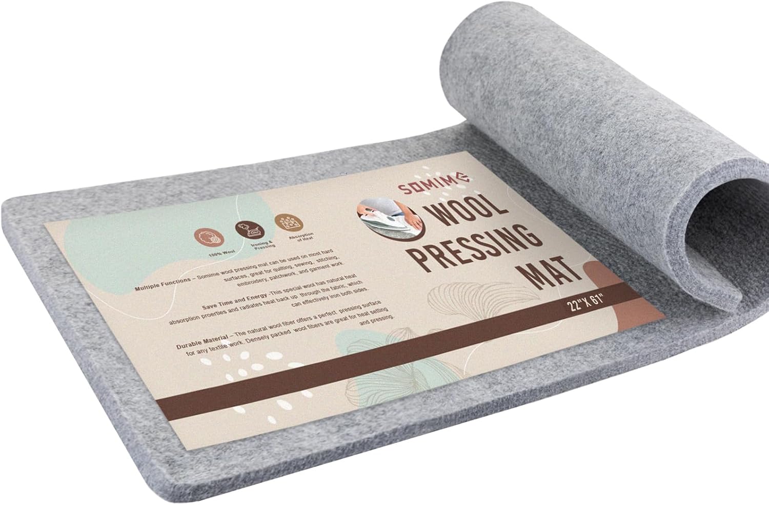 Somime 22x61" Wool Pressing Mat, 100% New Zealand Wool Ironing Mat, Felted Wool Ironing Board for