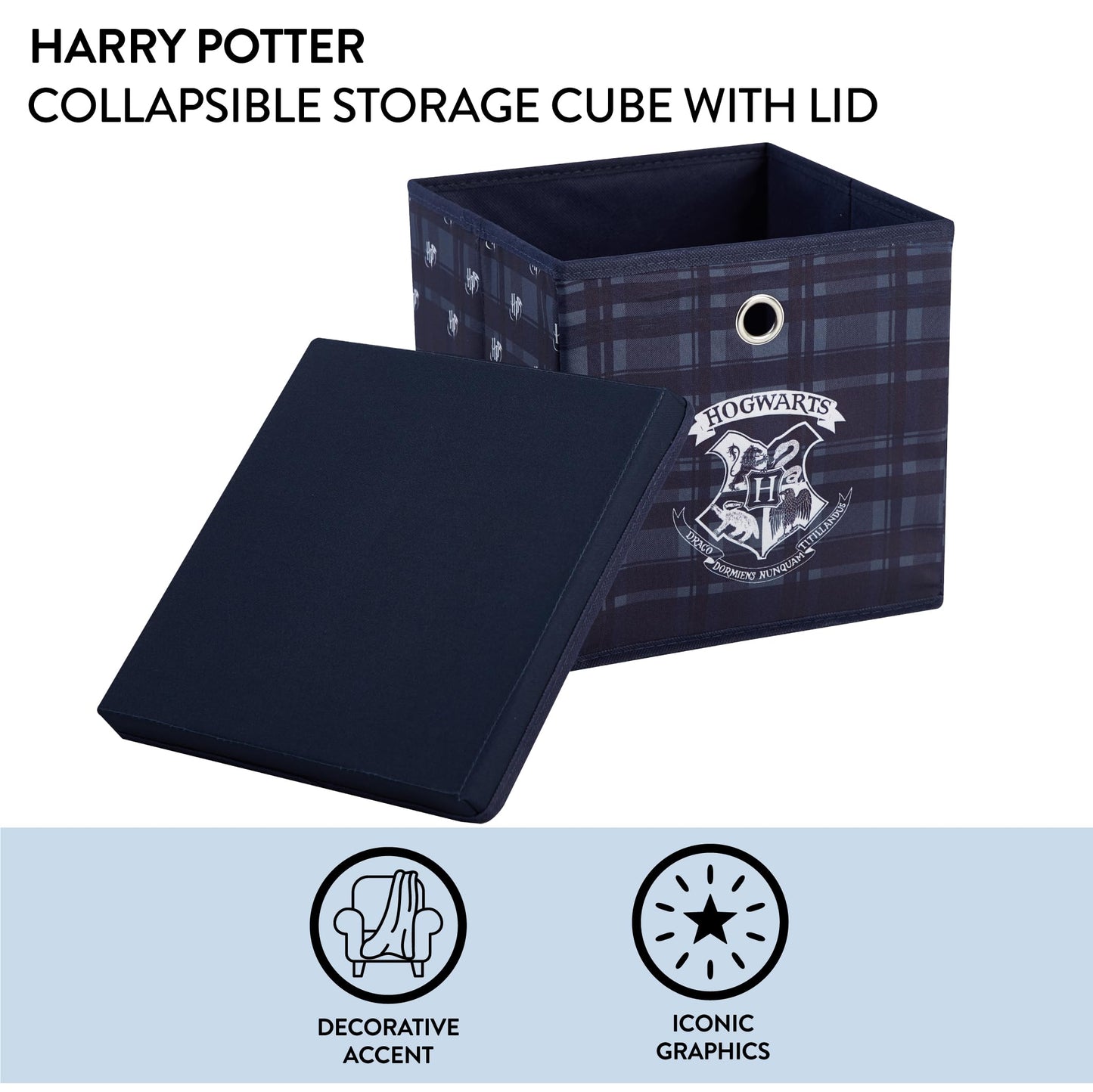 Harry Potter Collapsible Storage Cube with Removable Lid,10” x 10” x 10” Fabric Organizer Bin for