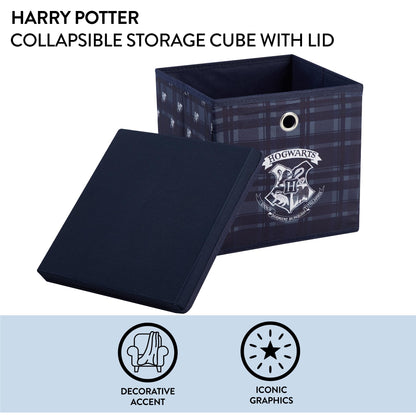 Harry Potter Collapsible Storage Cube with Removable Lid,10” x 10” x 10” Fabric Organizer Bin for