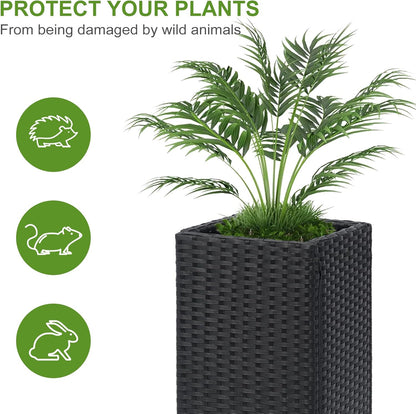 LEWIS&WAYNE Set of 2 Tall Planters for Outdoor Plants Handmade 24'' Wicker Tall Square Planter Box