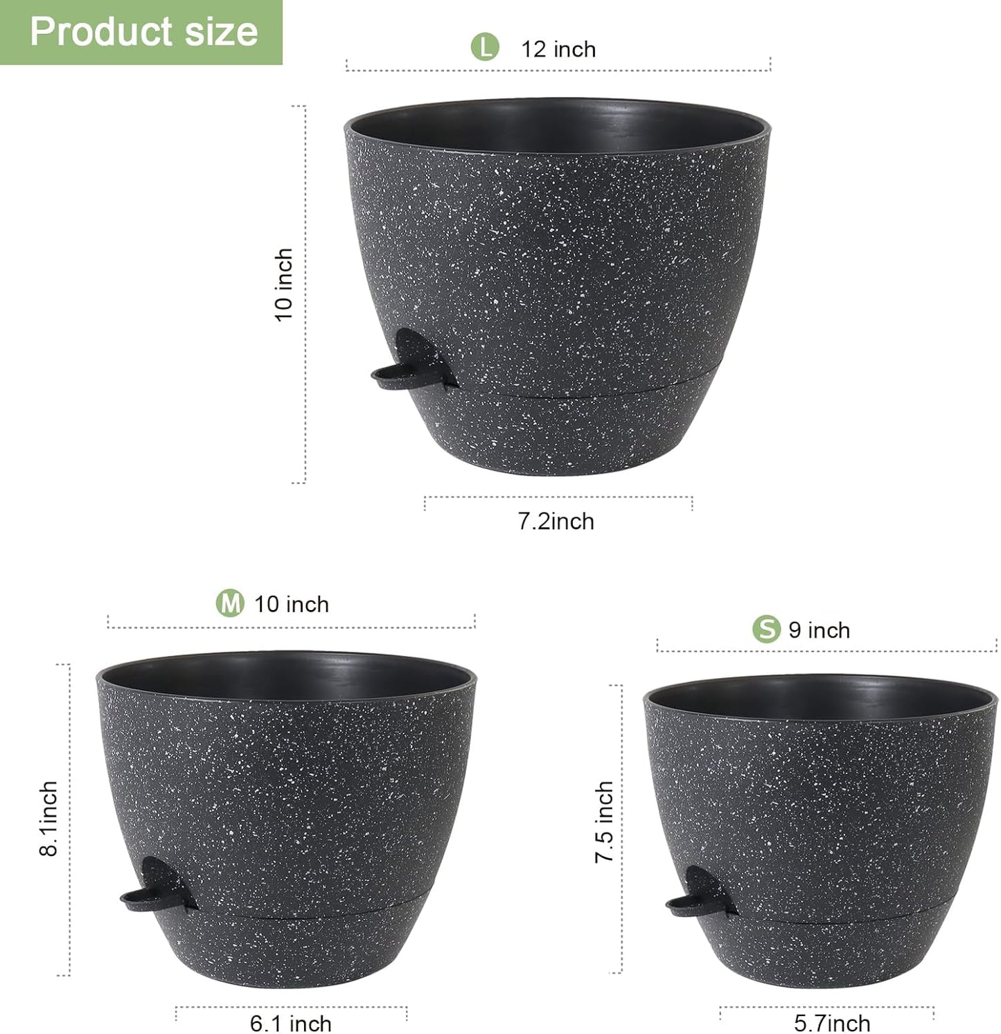 12/10/9 inch Large Self Watering Pots, Planter, Plant Pots with Mesh Drainage Holes for Indoor