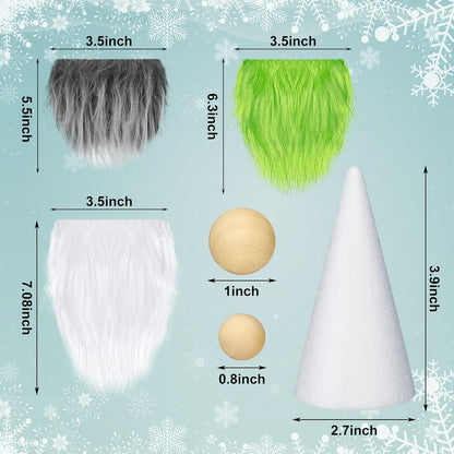 60 Pcs Gnomes Beard Sets Faux Fur Pre Cut Gnomes Beard Foam Cone Foam Handmade Wood Balls for