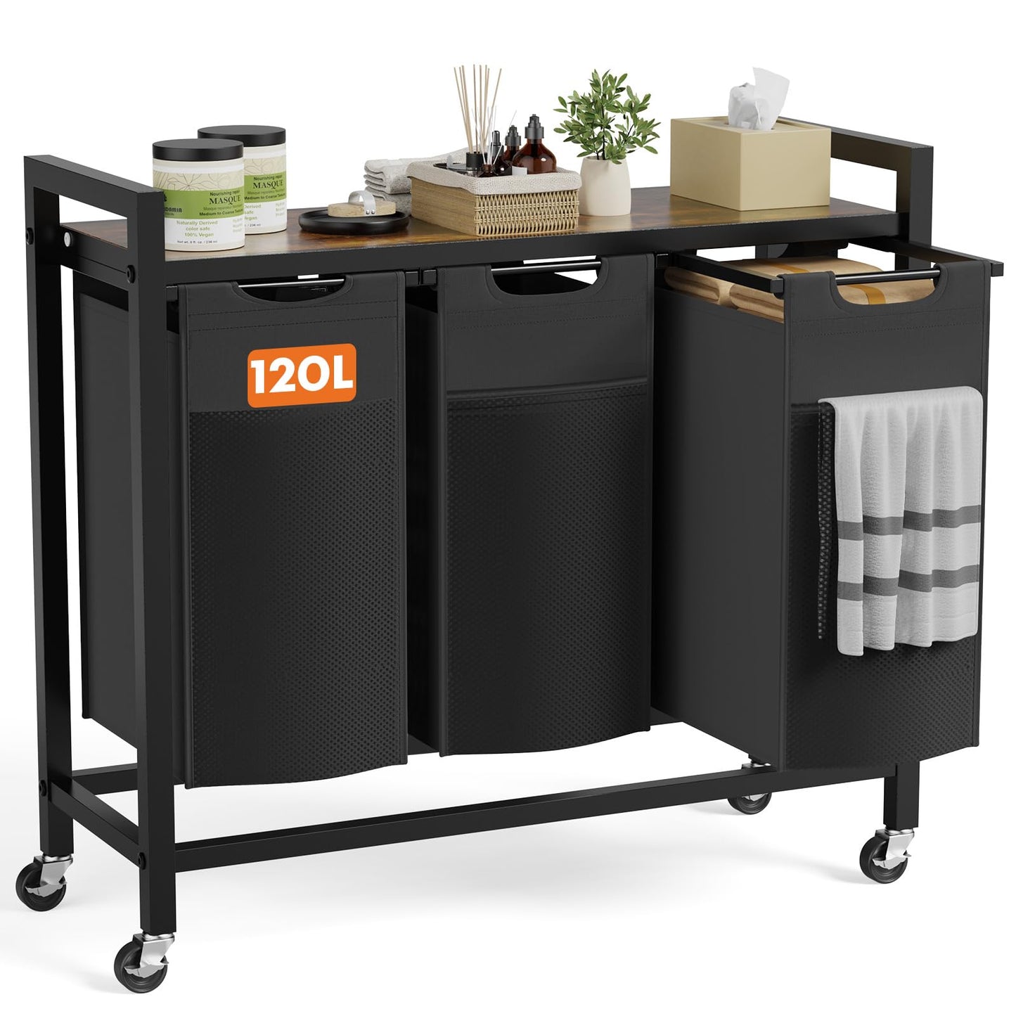 DUMOS Laundry Sorter 3 Section, 3 x 10.6 Gal (120L) Rolling Laundry Basket