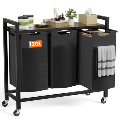 DUMOS Laundry Sorter 3 Section, 3 x 10.6 Gal (120L) Rolling Laundry Basket