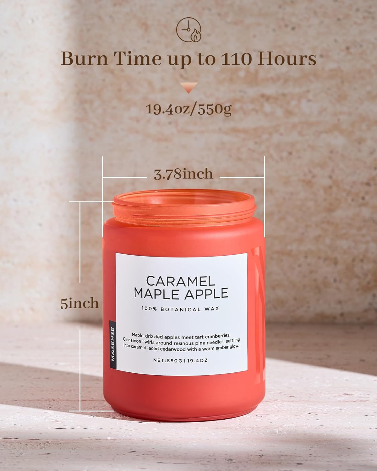 M&SENSE Caramel Apple Pie Candles for Home Scented, Natural Soy Wax 19.4oz Long Lasting 110 Hours
