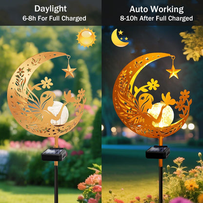 YJFWAL Garden Solar Fairy Lights Pathway Stake Lights Glass Globe with Moon Angel Decor, Gifts for