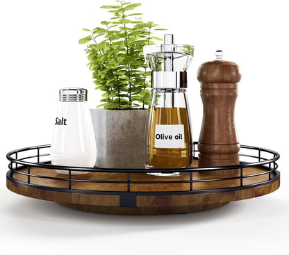 Farmhouse Oak 12" Lazy Susan Turntable Organizer for Cabinet, Round Wooden Lazy Susan Organization