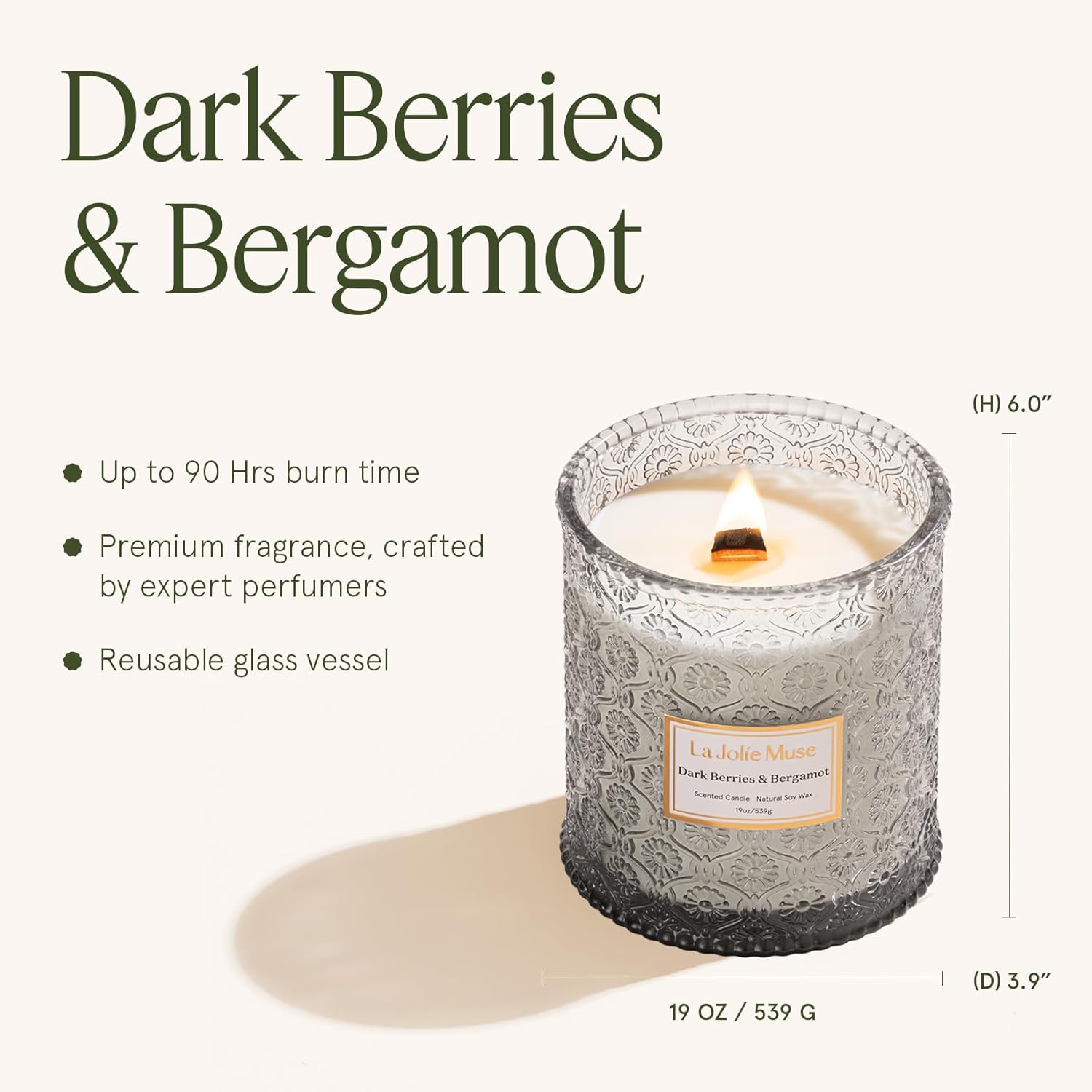 LA JOLIE MUSE Dark Berries & Bergamot Candle - Berries, Grape, Caramel | 19 oz Large Wooden Wick