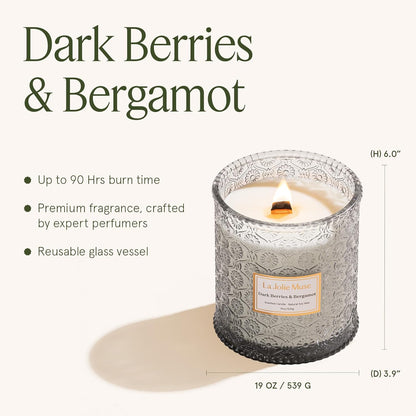 LA JOLIE MUSE Dark Berries & Bergamot Candle - Berries, Grape, Caramel | 19 oz Large Wooden Wick