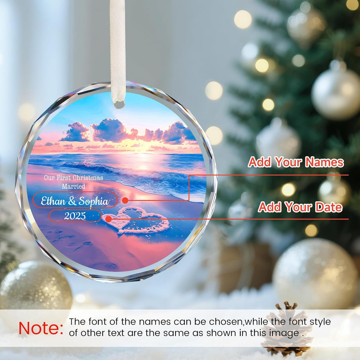 Our First Christmas Married Ornament 2025, Personalized Christmas with Custom Name, Date, Wedding