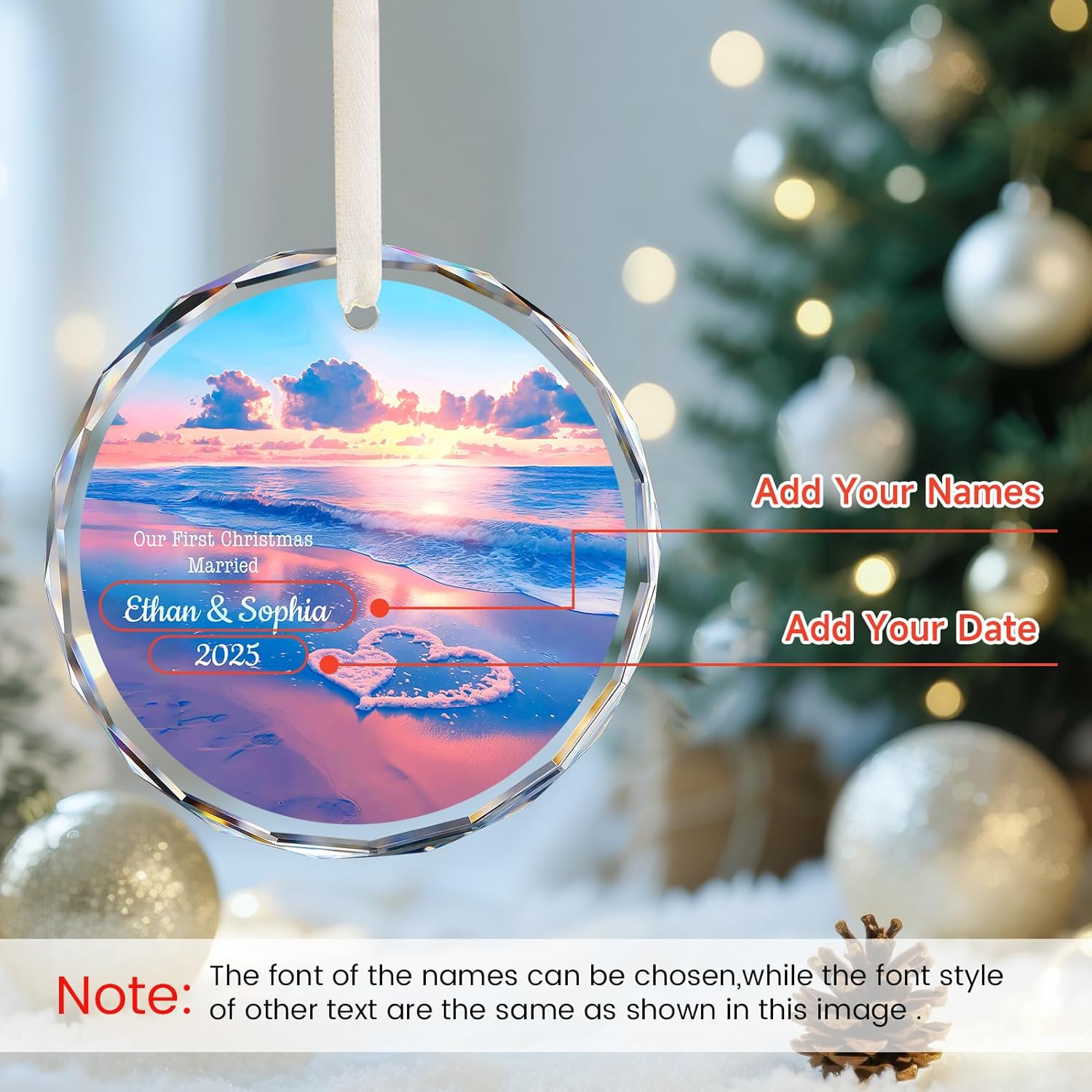Our First Christmas Married Ornament 2025, Personalized Christmas with Custom Name, Date, Wedding