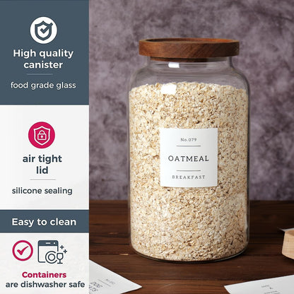 2 PCS Large Glass Jar with Airtight Lid, Glass Food Storage Jars for Tea,Spice,Cereal