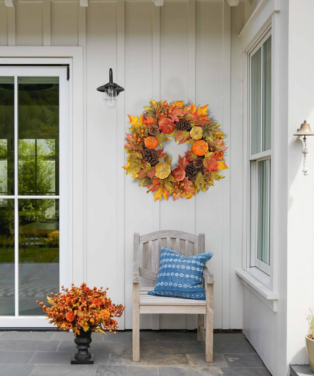 Fall Wreaths for Front Door 26'' Autumn Velvet Pumpkin Wreath with Metal Hook Large Harvest Maple