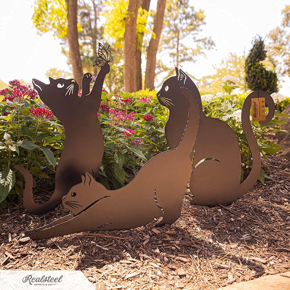 RealSteel I 3 Pack Steel Cat Garden Decor I Outdoor Yard Decorations I Gift for Cat Lovers I Lawn