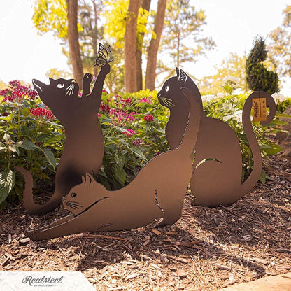 RealSteel I 3 Pack Steel Cat Garden Decor I Outdoor Yard Decorations I Gift for Cat Lovers I Lawn