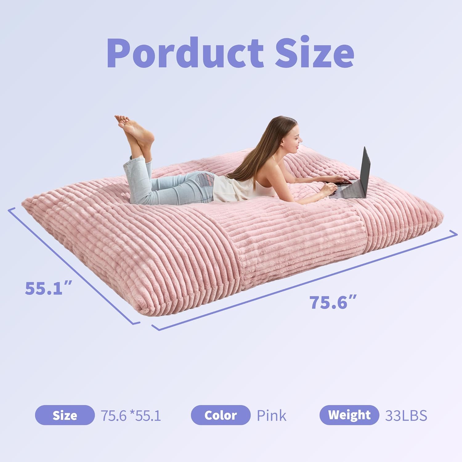 Hobestluk 3 in 1 Bean Bag Chair Giant Bean Bag Chairs Convertible Bean Bag Floor Cushion with