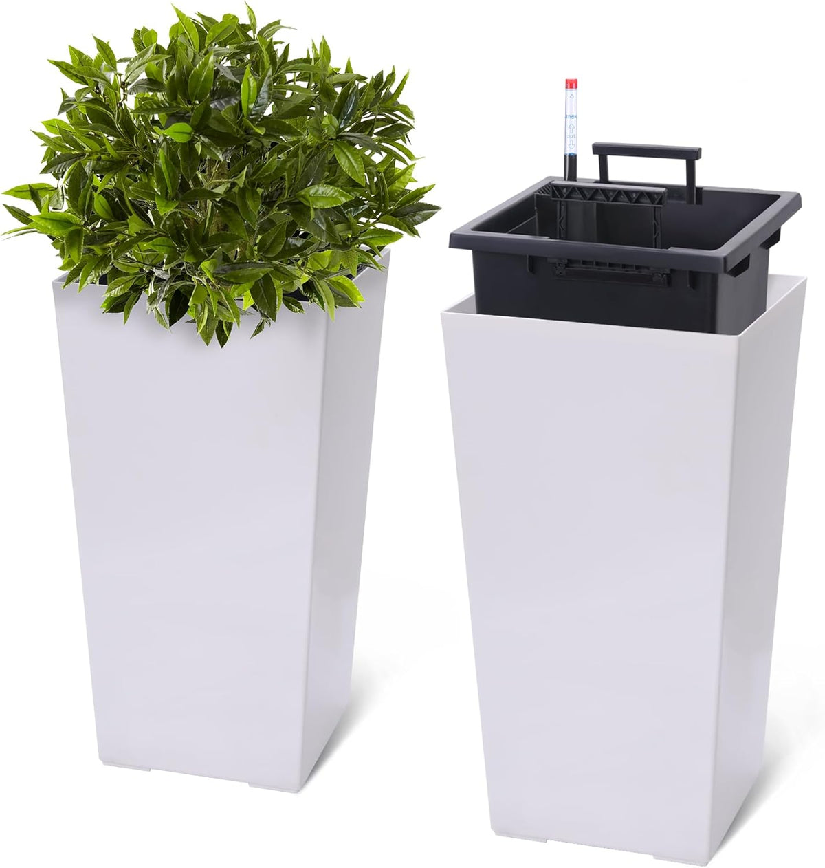 22.5" Tall Planters Set of 2, Outdoor＆Indoor Black Planter Pots, High Front Porch Planter Pots with