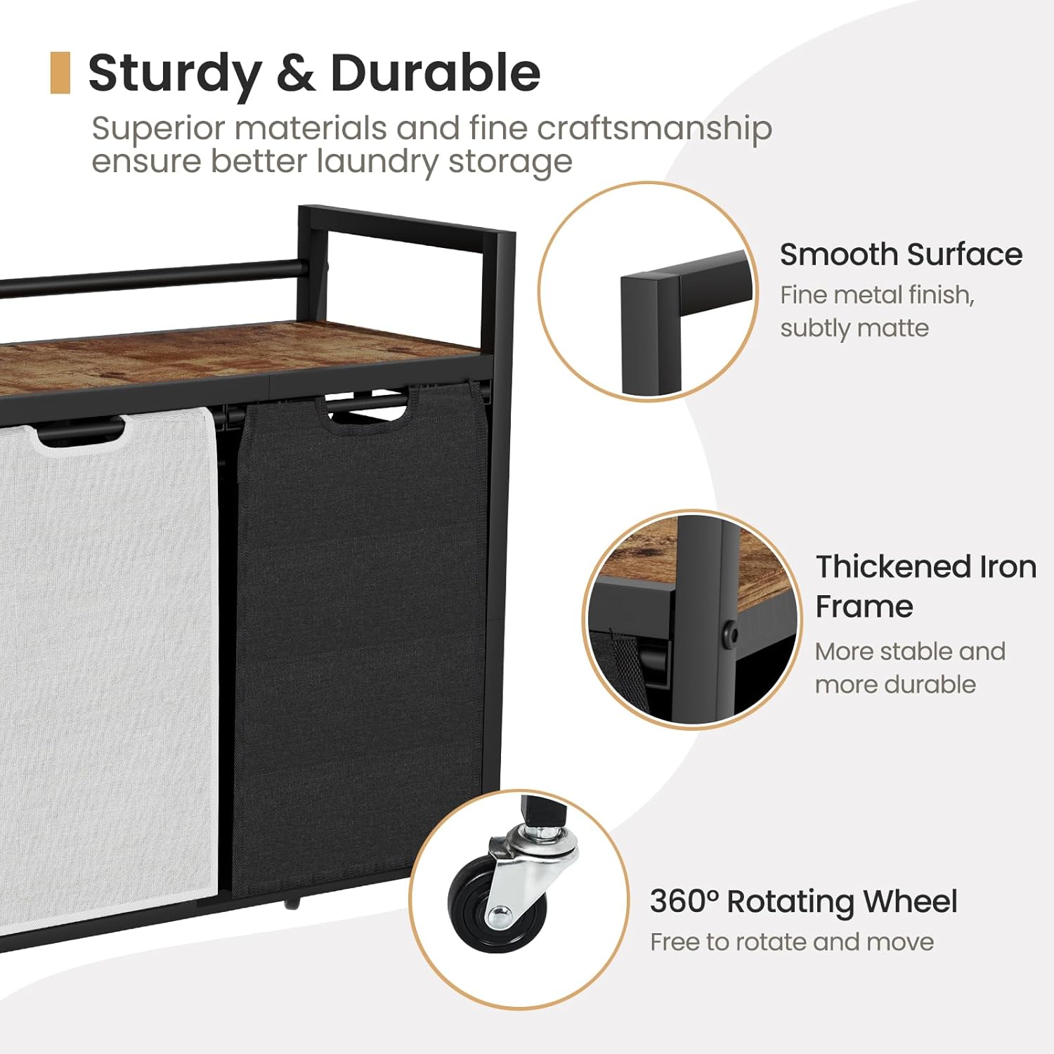 Laundry Hamper, Laundry Basket, Laundry Sorter with 2 Removable Bags, Clothes Basket with 2