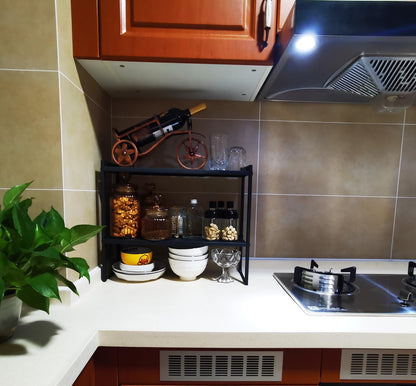 2 Tier Expandable Cabinet Shelf Organizer 14.5-25" L Kitchen Counter Shelf Rack Stand Sink Riser