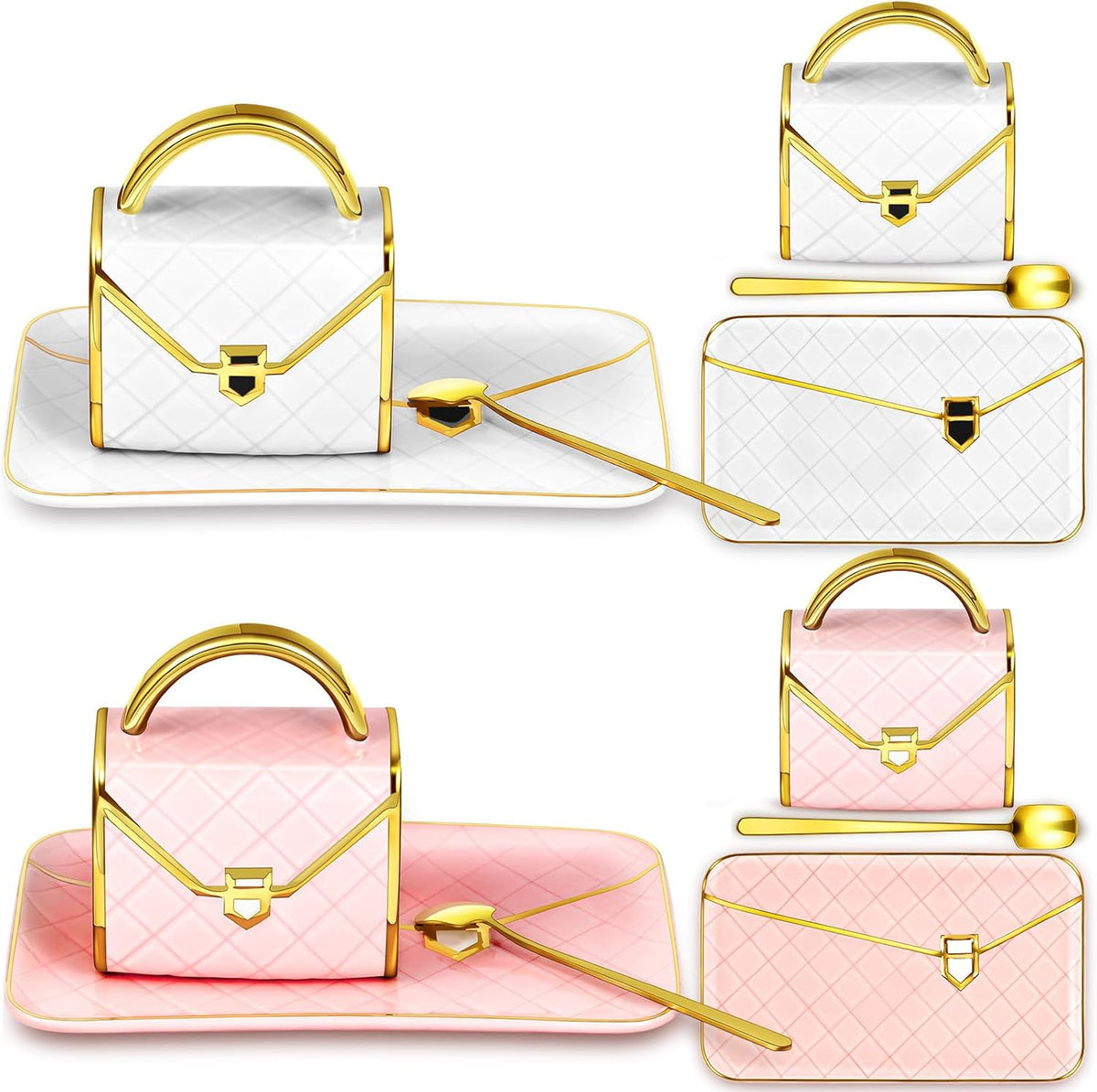 Zubebe 2 Sets Coffee Mug Elegant Handbag Shaped Cup Modern Ceramic Purse Mug with Spoon and Saucer