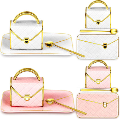 Zubebe 2 Sets Coffee Mug Elegant Handbag Shaped Cup Modern Ceramic Purse Mug with Spoon and Saucer