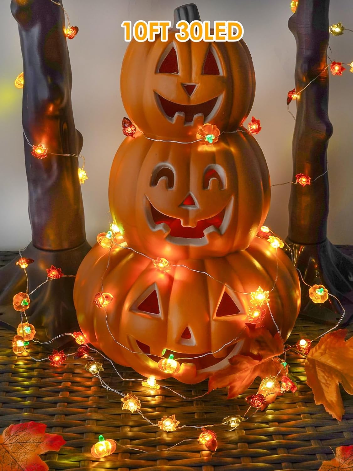 Fall Decorations 3D Pumpkin Acorn Maple Leaf Fairy Lights Battery Operated with Remote, 10FT 30 LED