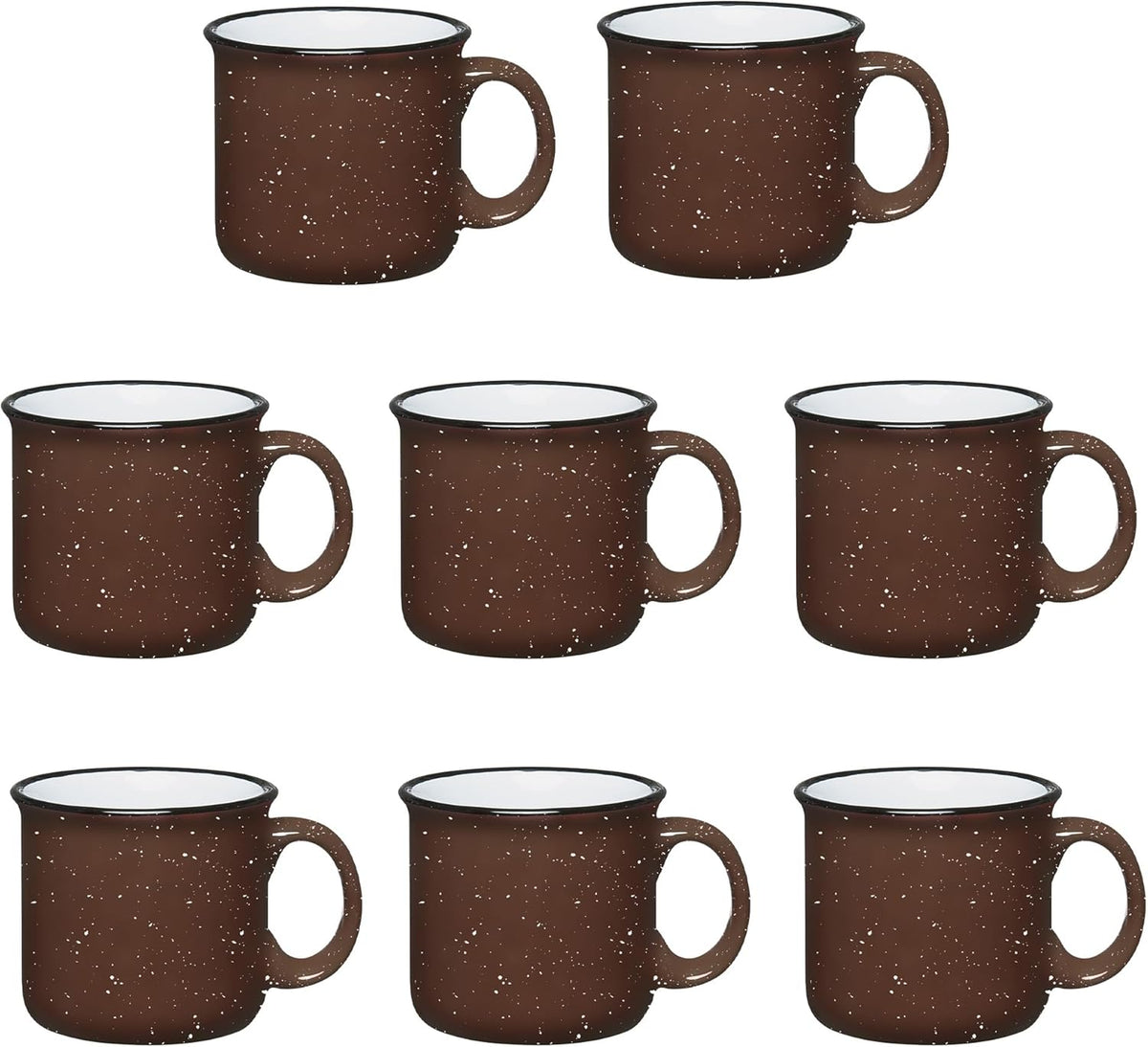 Set of 8 Ceramic Campfire Mugs – 15 Oz, Brown – Coffee & Tea Cups for Home, Work, Travel, Camping