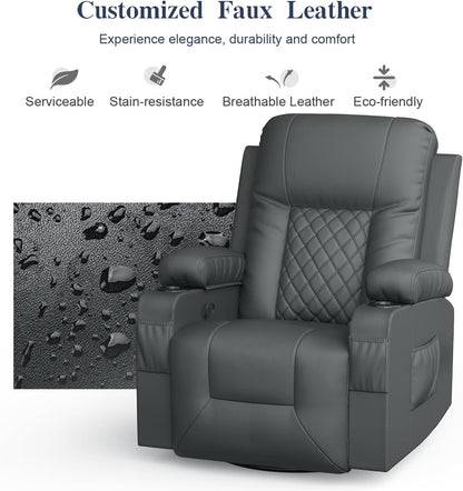 Recliner Chairs for Adults, Massage Rocker with Heated Modern Ergonomic Lounge 360 Degree Swivel